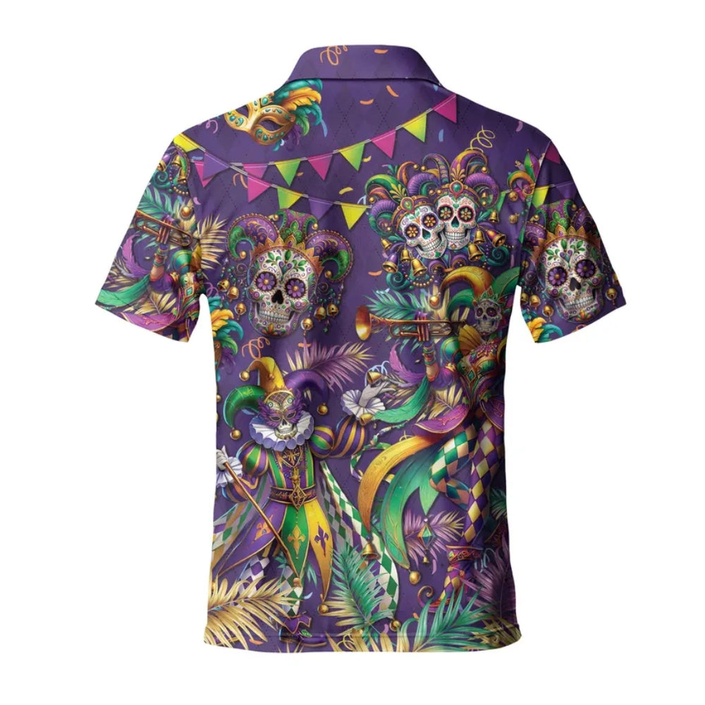 Skull Mardi Gras Carnival Golf Polo Shirt For Mens, Mardi Gras Golf Shirts Men GE0239
