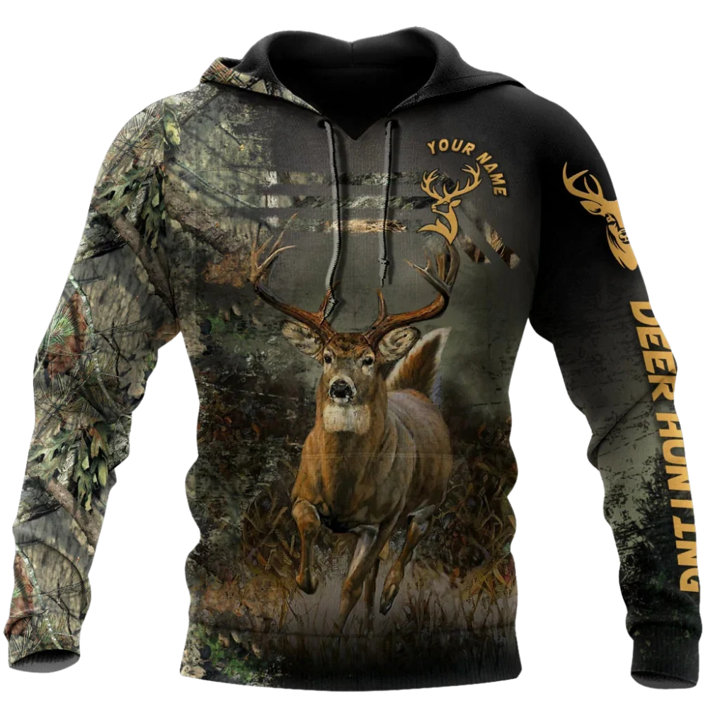 Deer Hunting Custom Green Camo 3D Hoodie For Men, Personalized Deer Hunter Lover Hoodie 2D1193