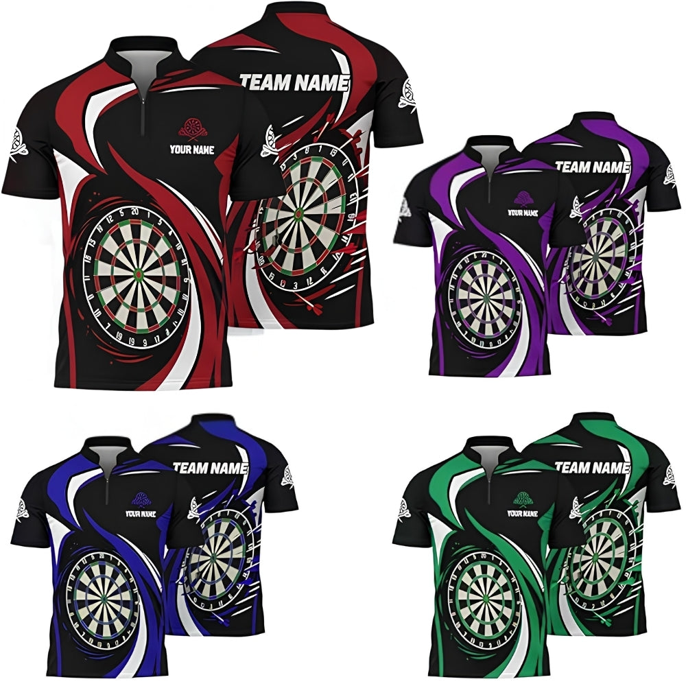 Custom Team Black And Red Dart Jersey For Men, Custom Dart Team Shirts DZ0076