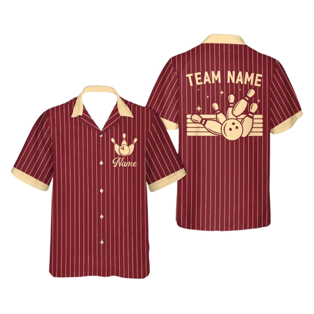 Custom Team Stripe White And Pink Bowling Hawaiian Shirt For Women Men, Custom Bowling Team Shirts BE0157