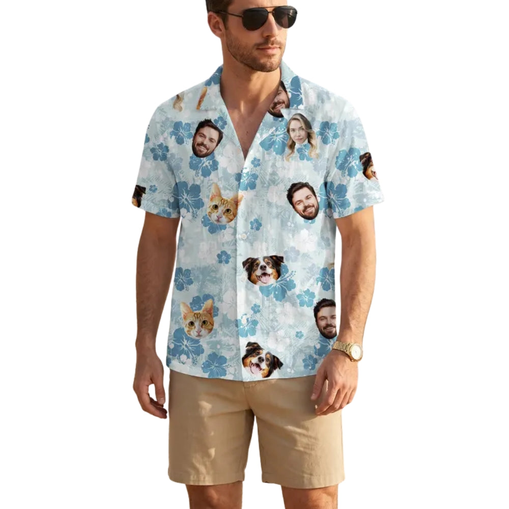 Custom Photo Tropical Family Hawaiian Matching Shirts, Custom Face Tropical Matching Hawaiian Shirts For Family ET0898