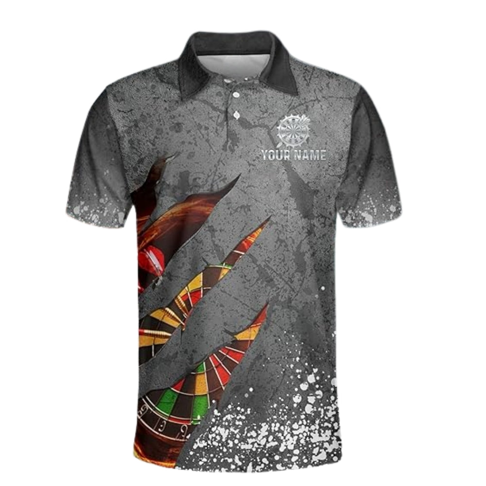 Custom Grey Grunge Dartboard Darts Polo Shirt For Men, Custom Team Darts Shirts DZ0041