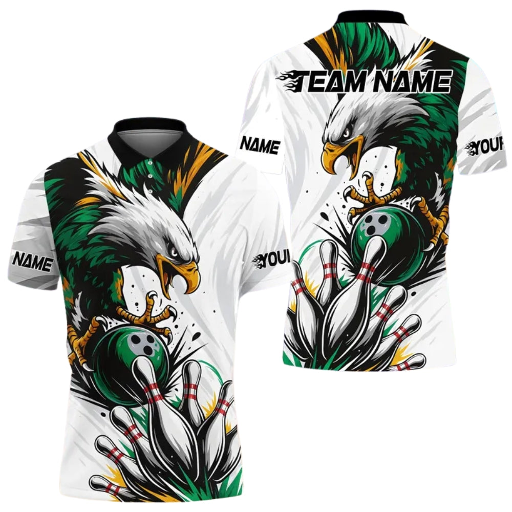Custom Eagle Men's Red And White Bowling Polo Shirt, Custom Eagle Bowling Team Shirts BE0158