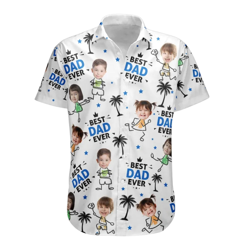 Best Dad Ever Custom Kid Face Hawaiian Shirt, Father's Day Custom Photo Hawaiian Shirts HE0270