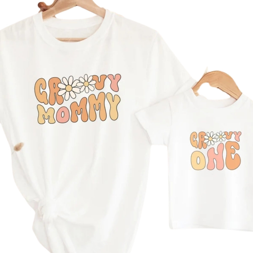 Custom Matching Groovy Retro Flower Family T Shirts, Custom Retro Floral Shirts For Family ET0318