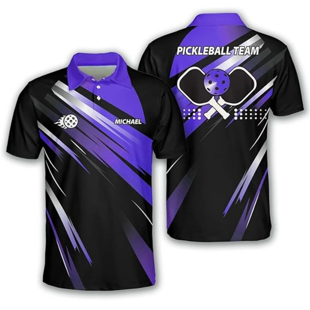 Custom Black Red Pickleball Team Polo Shirts For Mens, Custom Pickleball Team Shirts PZ0002