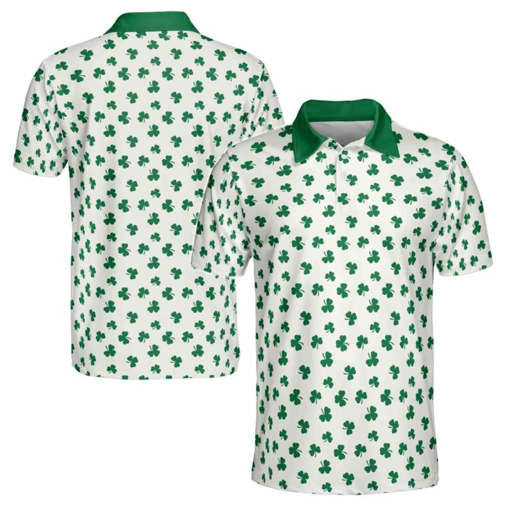 Lucky Shamrock Green Golf Polo Shirt Mens, St Patrick's Day Golf Shirts GE0243