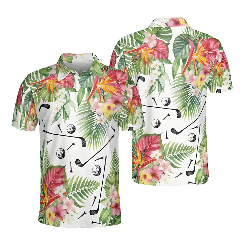 Tropical Floral Golf Polo Shirt For Mens, Tropical Men Golf Shirts GE0244