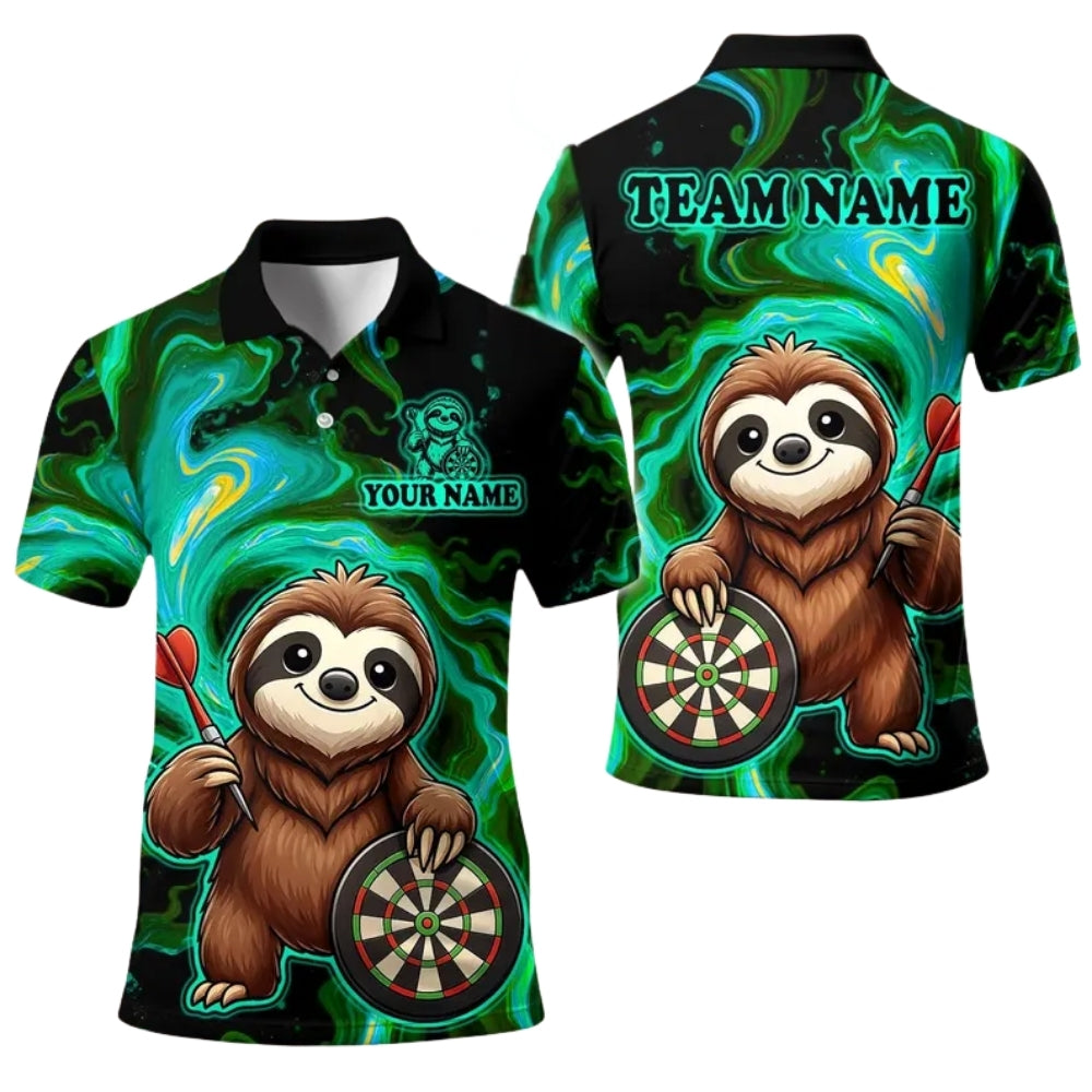 Custom Funny Solth Dartboard Darts Polo Shirt For Men, Custom Sloth Darts Team Shirts DE0075