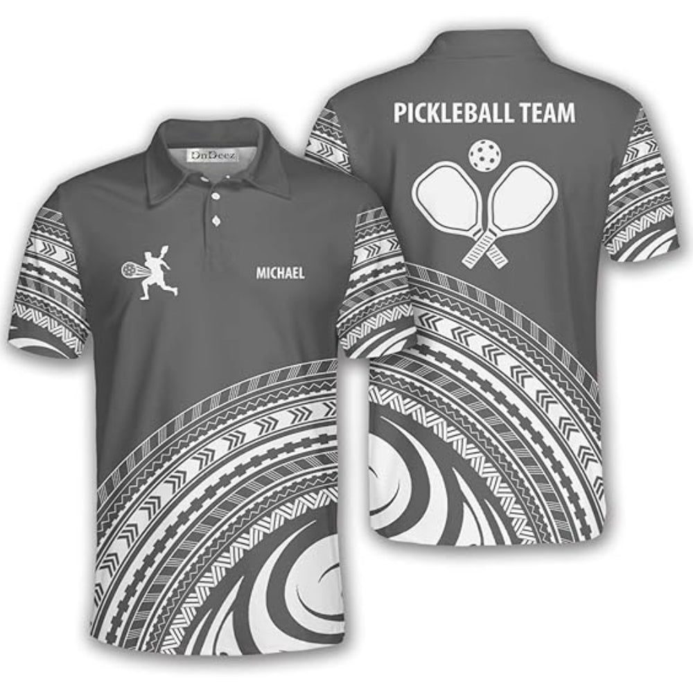 Custom Tribal Blue And White Pickleball Men's Polo Shirt, Custom Tribal Pickleball Team Shirts PZ0003