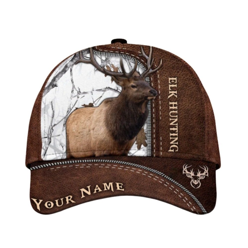 Custom Elk Hunting Brown 3D Printed Baseball Cap, Custom Name Deer Hunting Caps CP0370