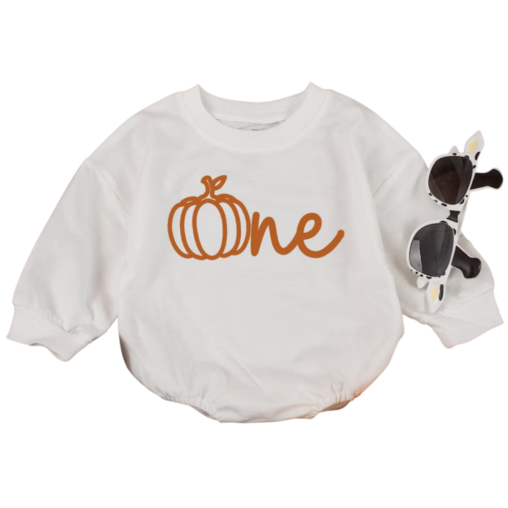One Pumpkin First Birthday Baby Romper Sweatshirt, Thanksgiving 1st Birthday Sweatshirt Baby Romper BB0504