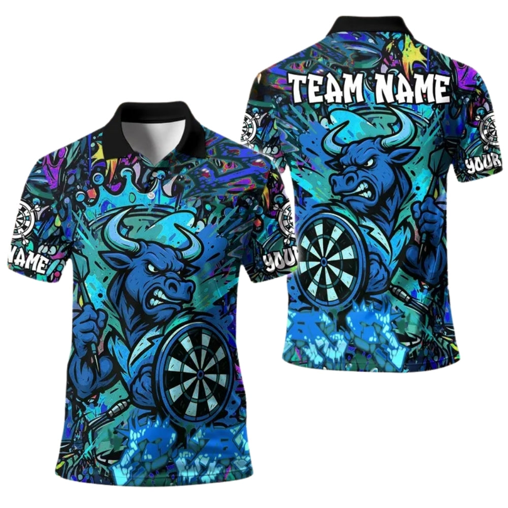 Custom Men's Graffiti Bull Darts Polo Shirt, Custom Bull Darts Team Shirt DE0076