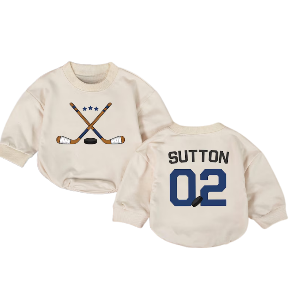 Personalized Hockey Baby Romper Sweatshirt, Custom Baby Hockey Romper Sweater BB0506