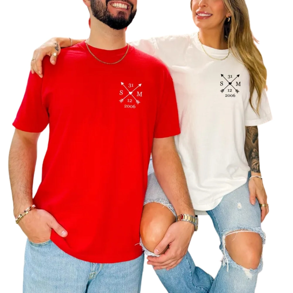 Personalized Initials Couple Name And Date Matching T Shirts For Anniversary, Custom His And Her Matching Shirts ET0740