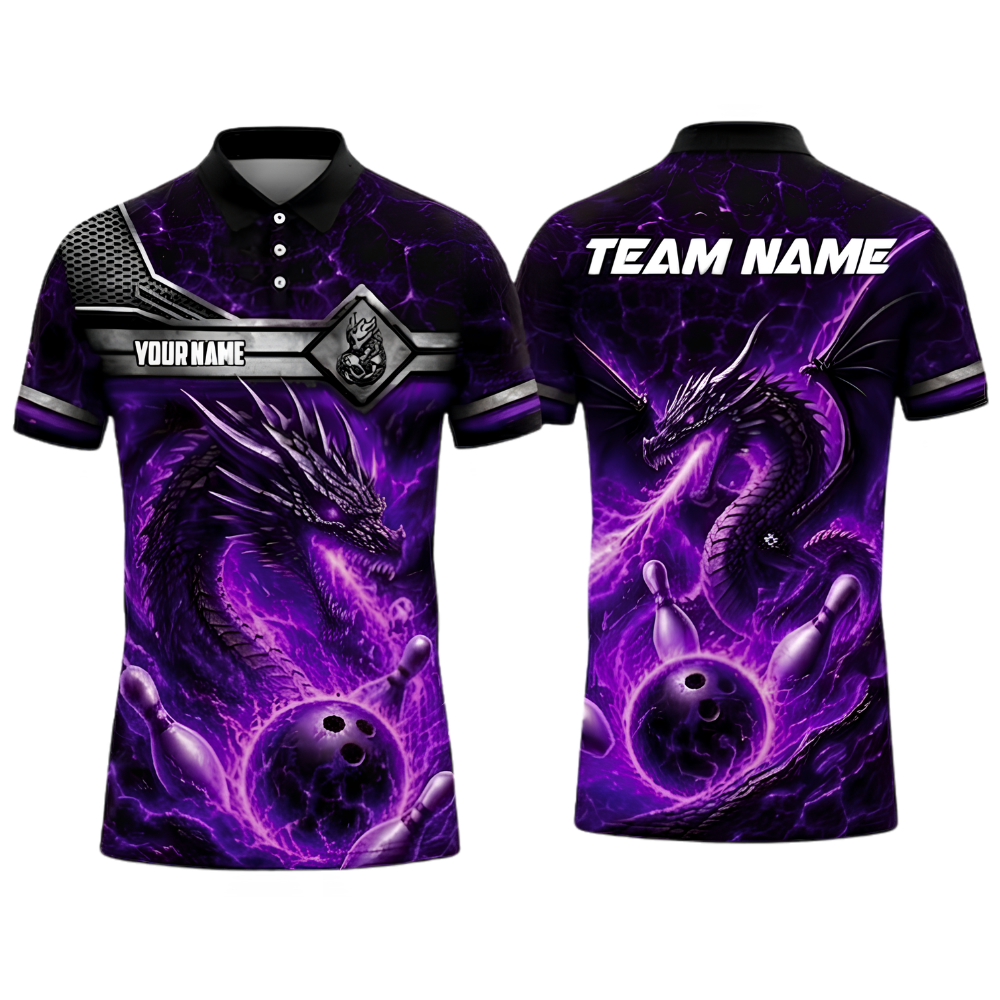Custom Dragon Fire Bowling Polo Shirt For Men, Custom Dragon Bowling Team Shirt BZ0995