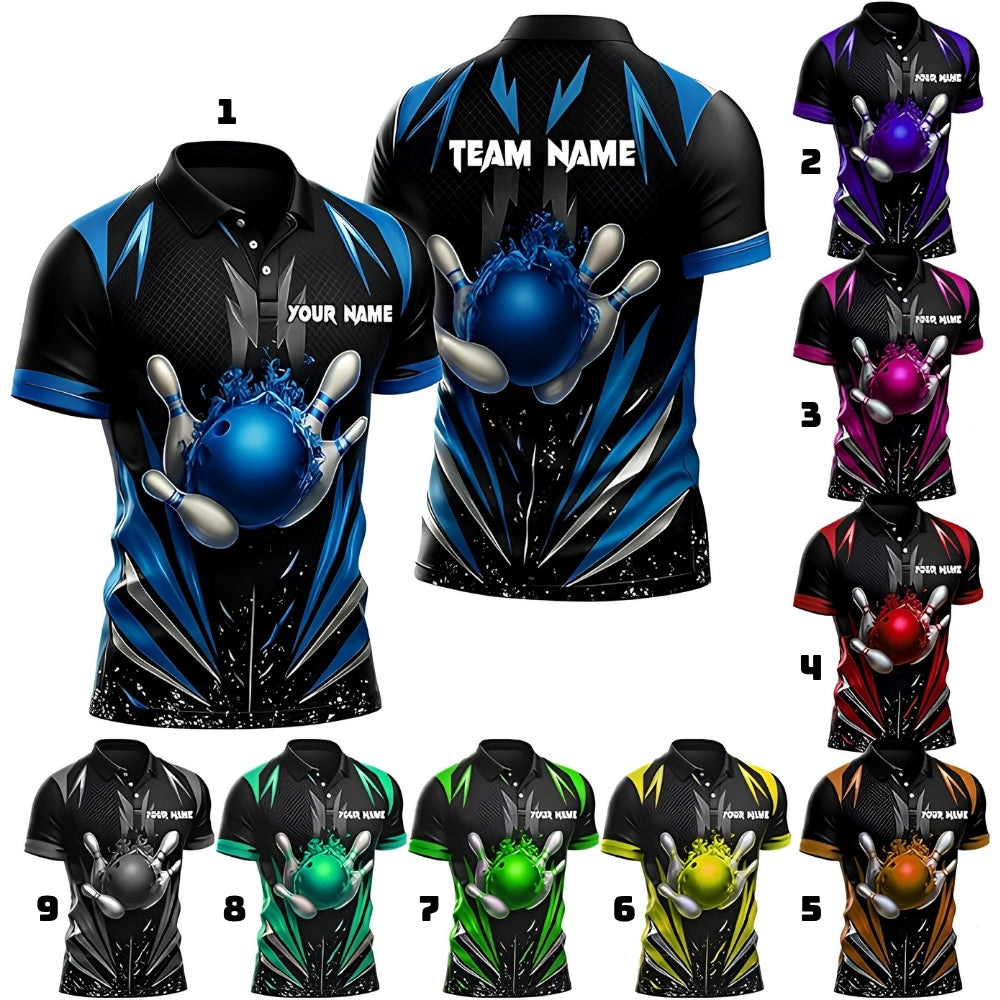 Custom Team Black And Blue Bowling Polo Shirt For Men, Custom Bowling Shirts BZ0368