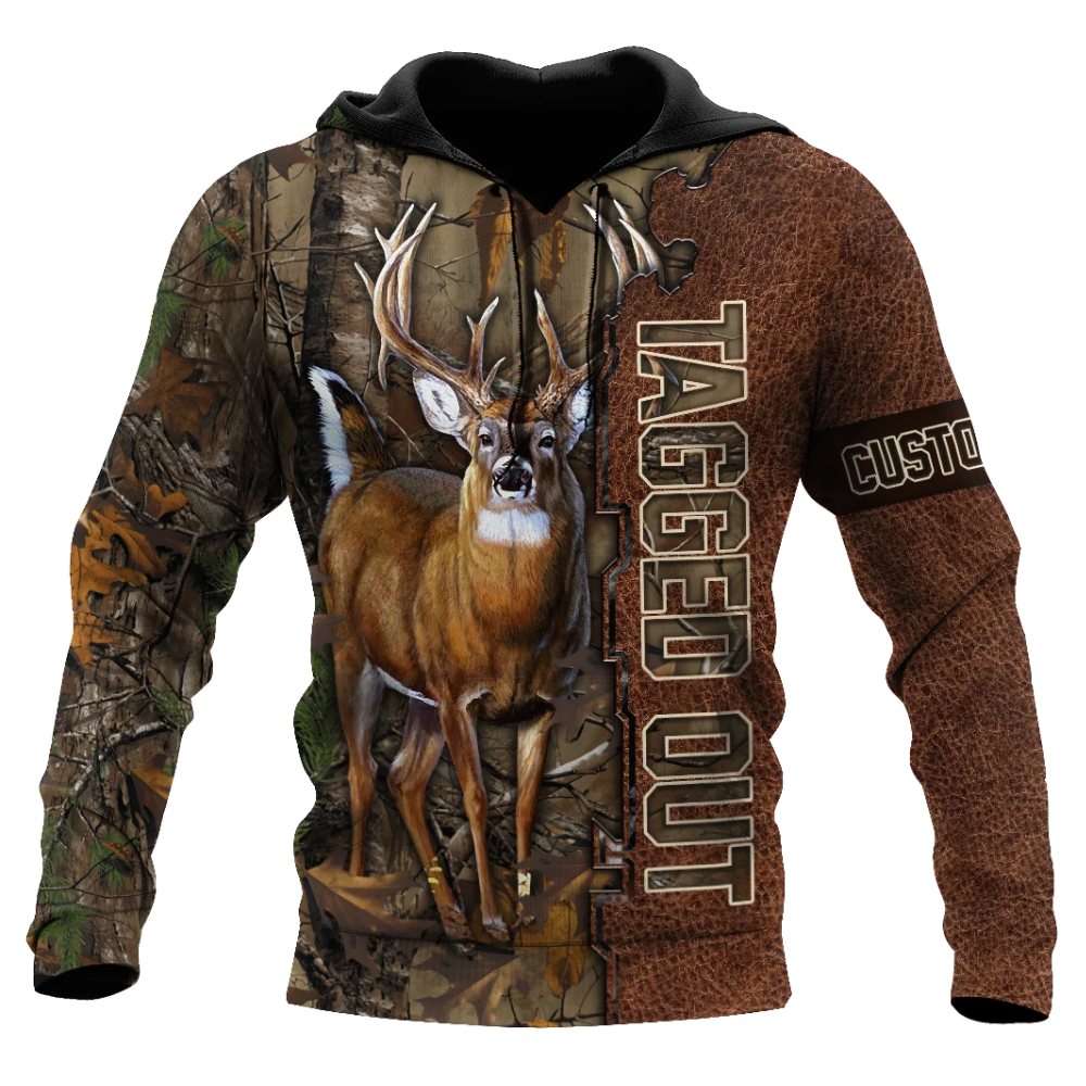 Tagged Out Custom Deer Hunting 3D Printed Hoodie For Men, Personalized Name Hunter Hoodie 2D1195