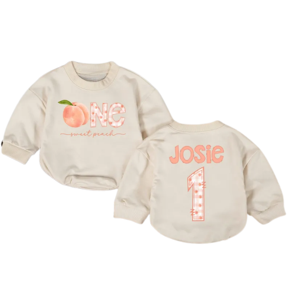 Custom One Sweet Peach Baby Romper Sweatshirt, Custom Peach First Birthday Sweatshirt Baby Romper BB0509