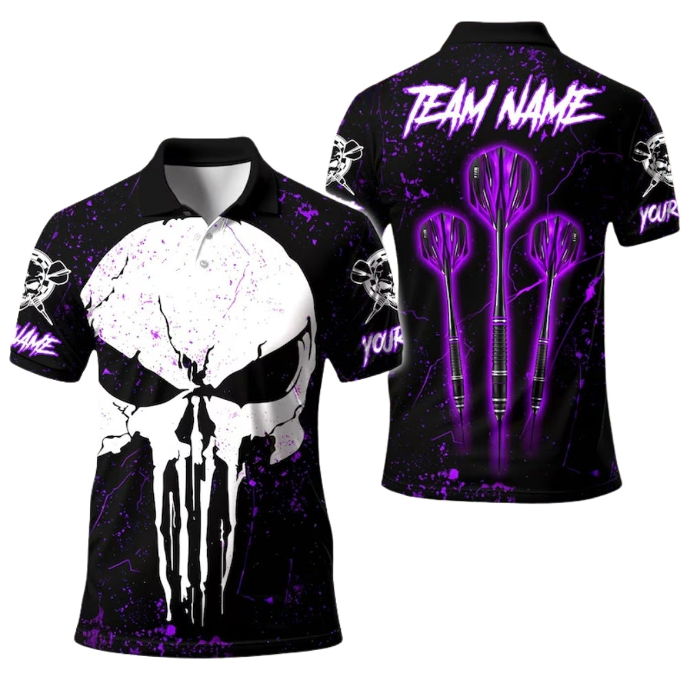 Custom Skull Black And Blue Darts Polo Shirt For Men, Custom Skull Darts Team Shirts DE0078