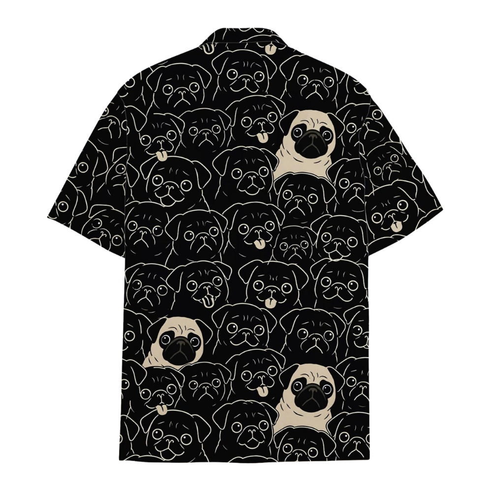 Pug Pog Pattern Black Hawaiian Shirt For Men Women, Pug Dog Lover Hawaiian Shirt HE0793