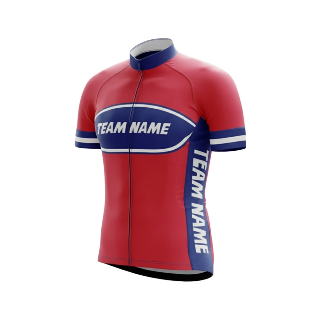 Custom Blue And Red Cycling Team Short Sleeve Jersey Mens, Custom Red Cycling Jerseys CG0517