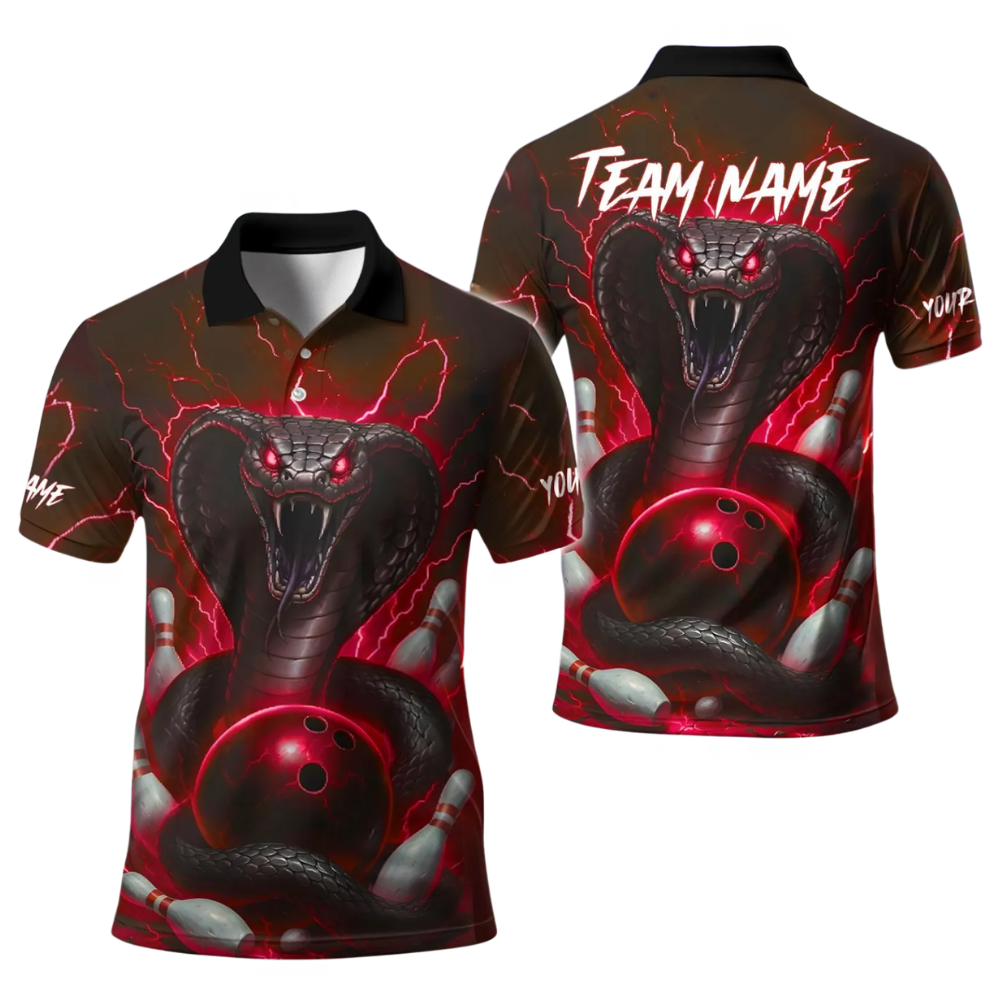 Custom Cobra Snake Mens Bowling Polo Shirt, Custom Snake Bowling Team Shirt BE0261