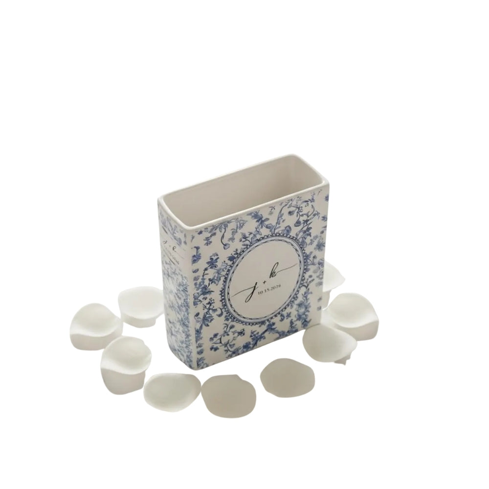 Personalized Toile de Jouy Wedding Ceramic Book Vase, Custom Wedding Bridal Shower Vase WD0053