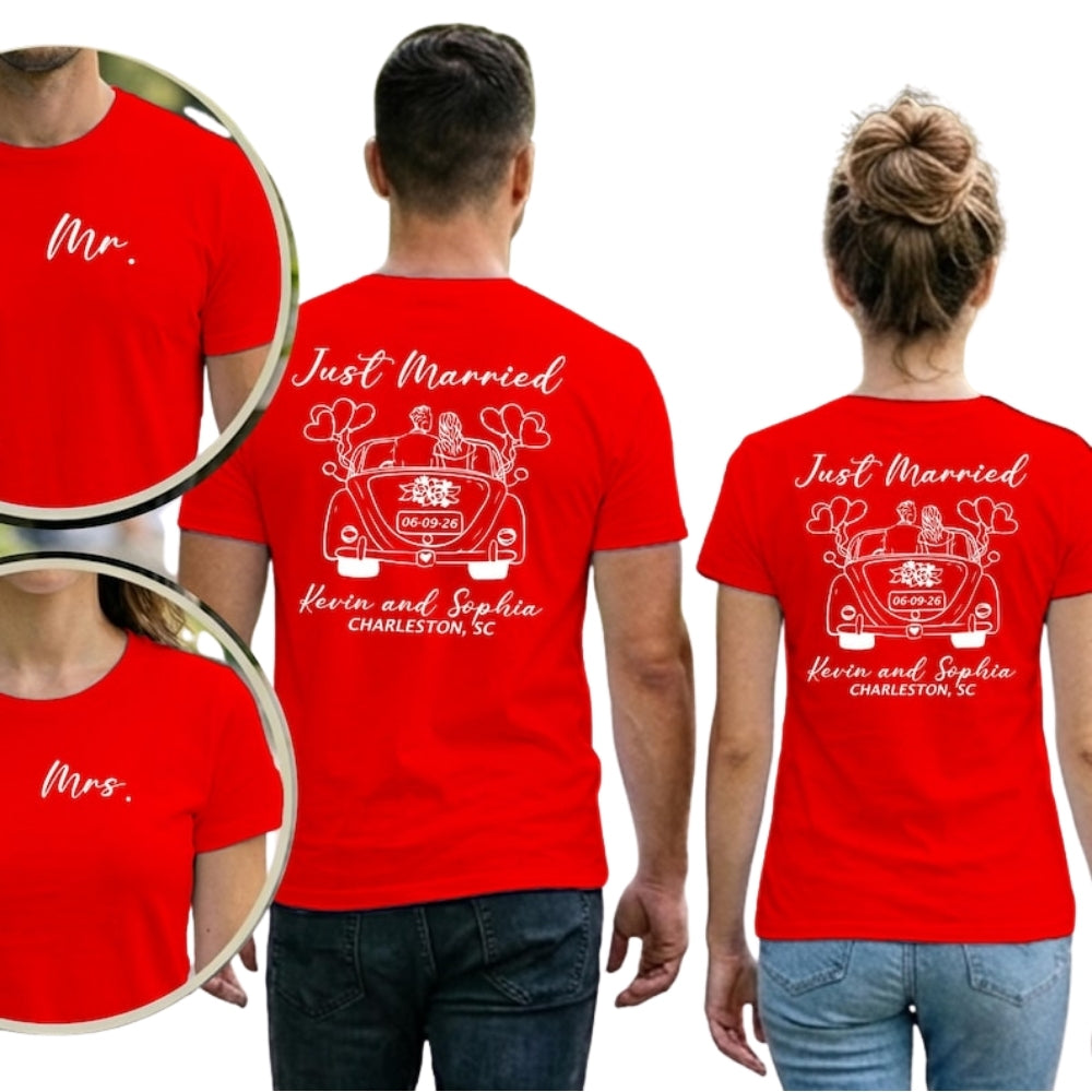 Personalized Just Married Matching Mr And Mrs T Shirts, Custom Wedding Matching Couple Shirts For Honeymoon ET0743