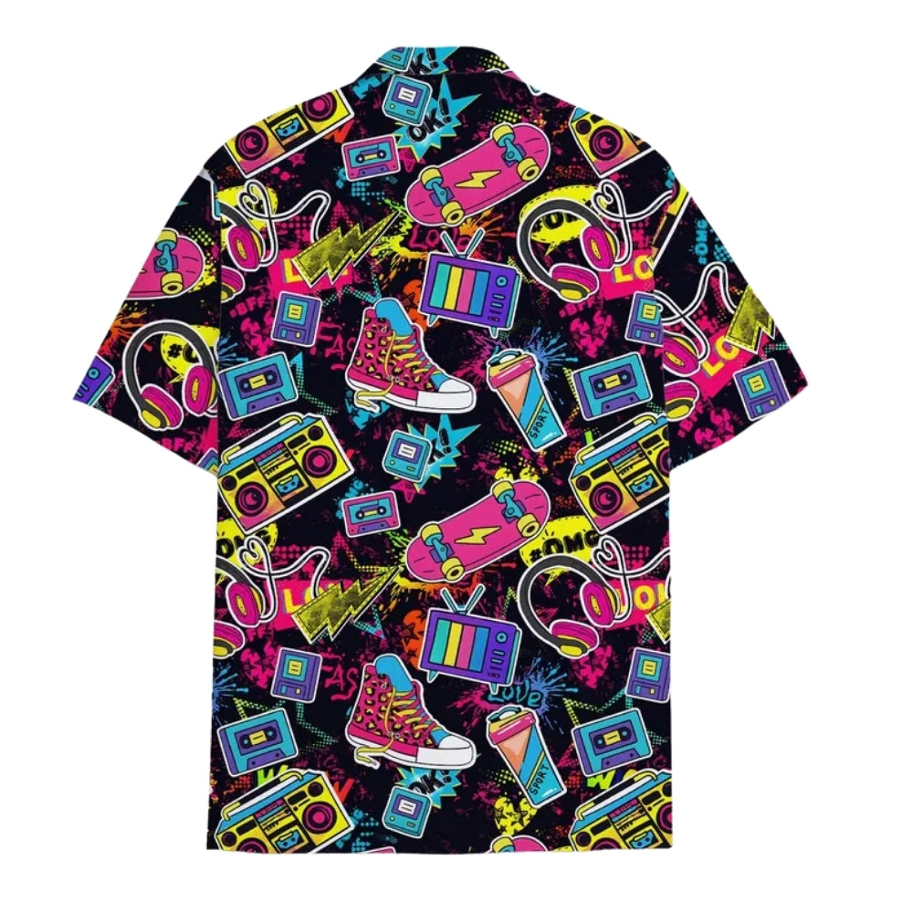 Neon Pop Art Retro 80s Hawaiian Shirts For Mens, Retro 80s Hawaiian Shirts HE0001