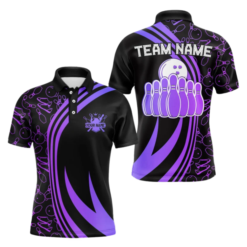 Custom Team Bowling Polo Shirt For Men Black And Green, Custom Bowling Team Shirts BZ1106