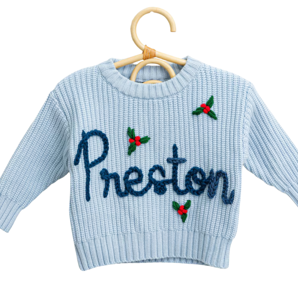 Custom Name Christmas Baby Embroidered Knit Sweater, Personalized Christmas Knit Sweatshirt BB0130