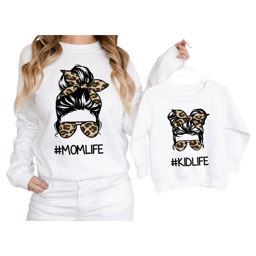 Momlife Kidlife Leopard Matching Sweatshirt, Matching Mommy And Daughter Sweatshirt ET1377