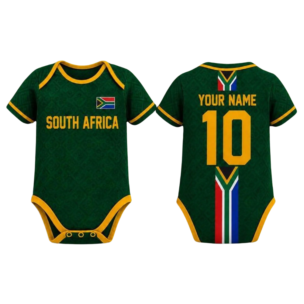 Custom Name Number South Africa Soccer 3D Baby Bodysuit, Personalized South Africa Soccer Baby Bodysuit BB0314