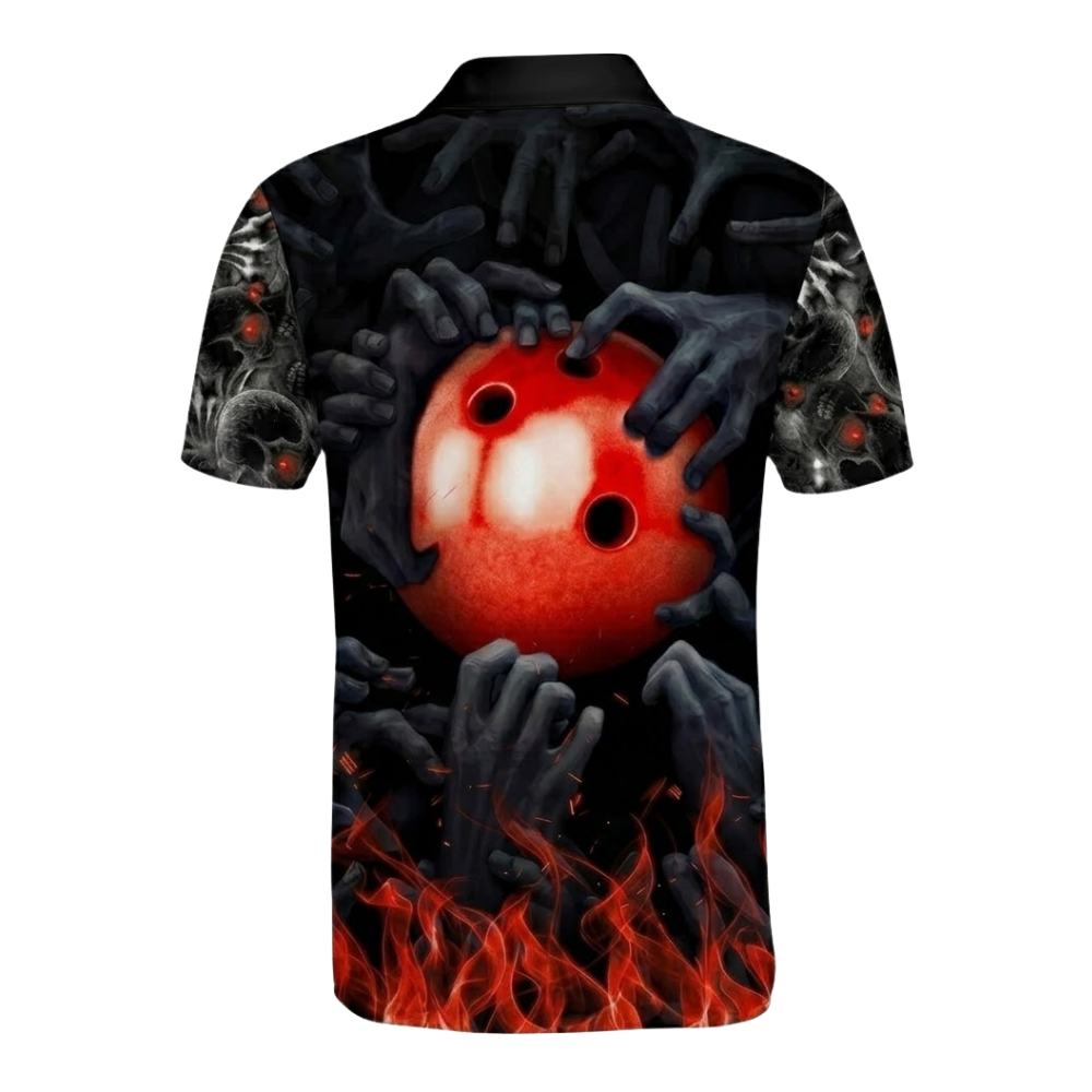 Custom Skeleton Red Smoke Bowling Polo Shirt For Men, Custom Skull Bowling Shirts BZ0762
