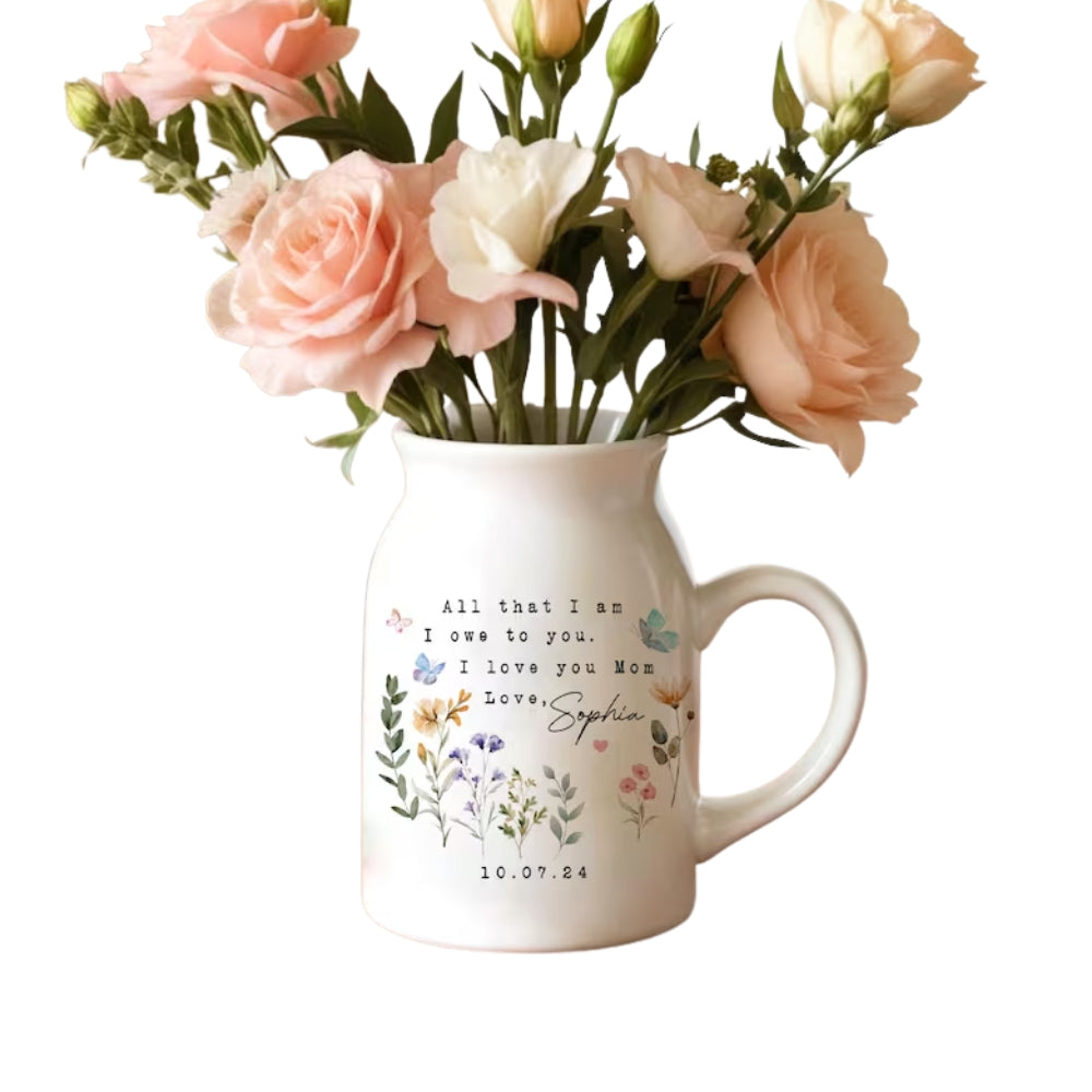 Personalised Mother of the Bride Floral Ceramic Vase, Custom Mother's Day Flower Vase for Mother of the Bride and Groom WD0029
