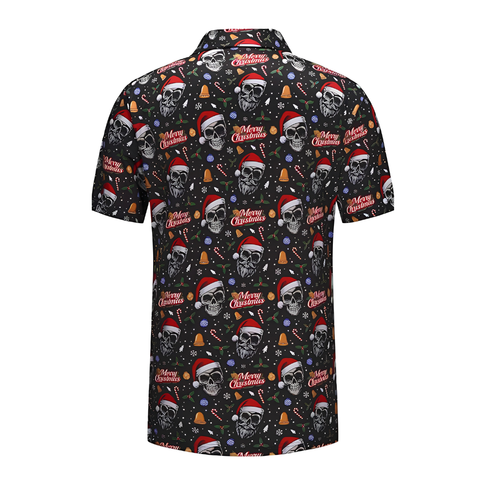 Merry Christmas Black Skull Golf Polo Shirt For Men, Christmas Skull Golf Shirts GZ0440