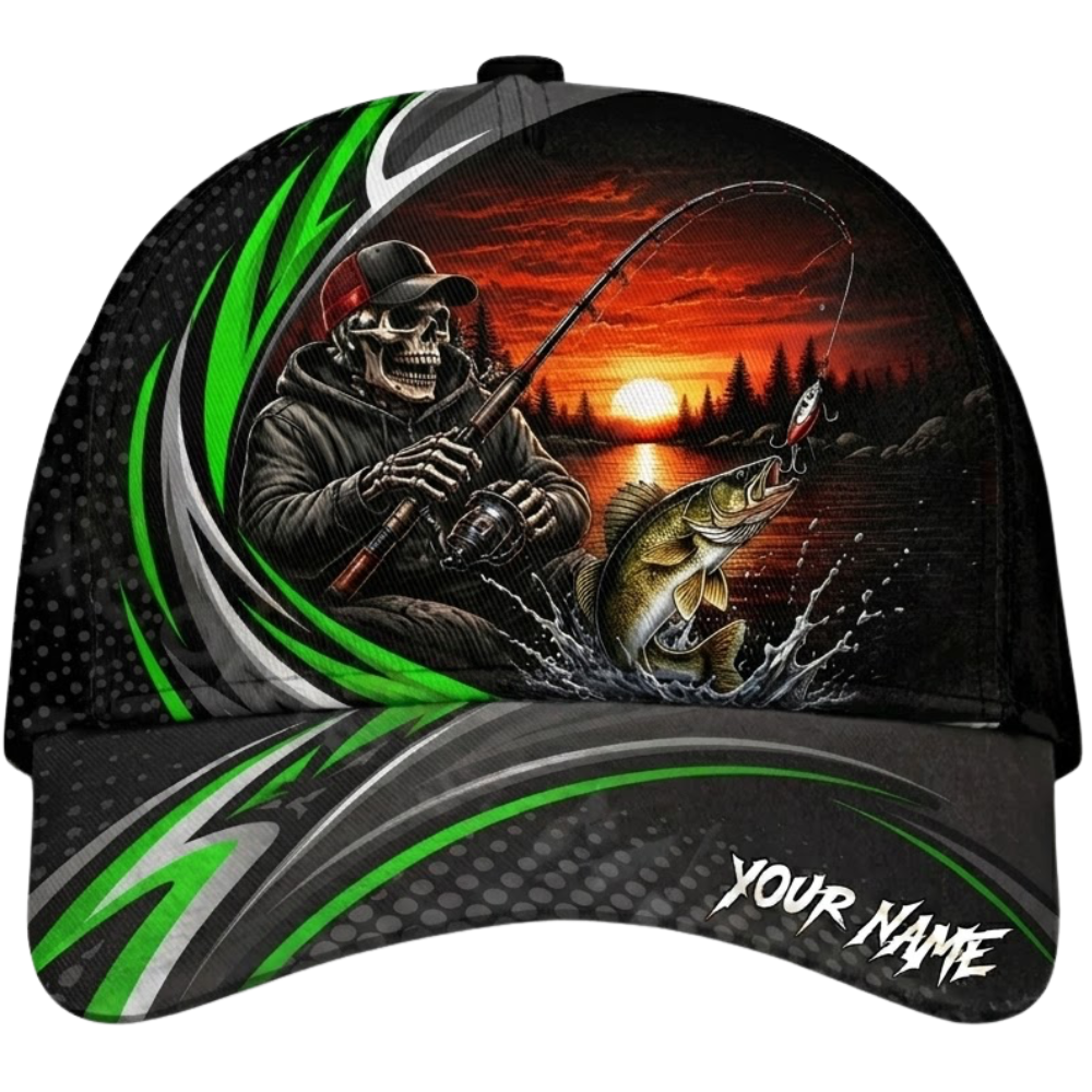 Custom Trout Fish Skeleton Baseball Cap, Custom Skull Fishing Cap Hat CP0637