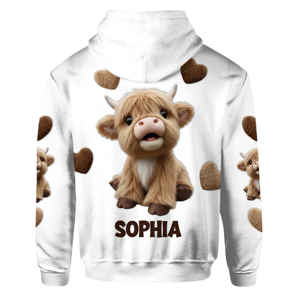 Highland Cow Personalized Name White 3D Hoodie For Men Women, Custom Highland Cow Hoodie 2D1276