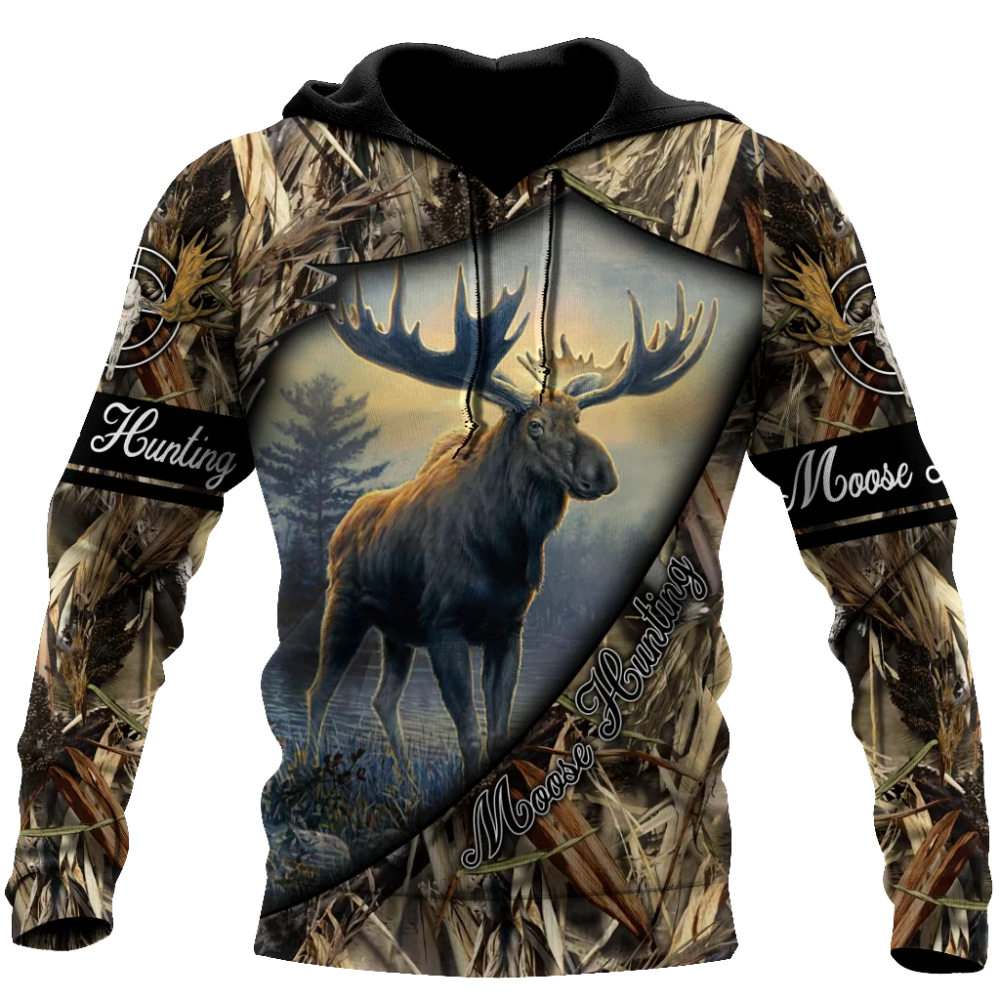 Personalized Moose Hunting Forest 3D Printed Hoodie, Custom Hunting Lover Hoodie 2D1197