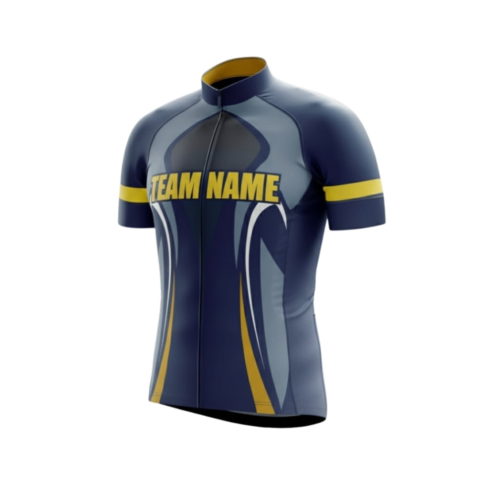 Custom Team Navy And Yellow Cycling Short Sleeve Jersey For Men, Custom Team Cycling Jerseys CG0521