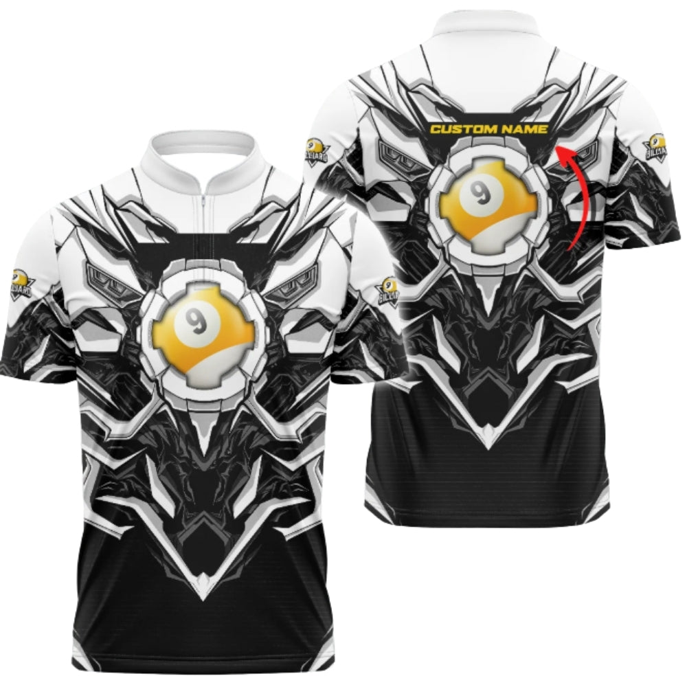 Custom 9 Ball Black Yellow Billiard Jersey For Men, Custom Name 9 Ball Billiard Shirts BIZ0306