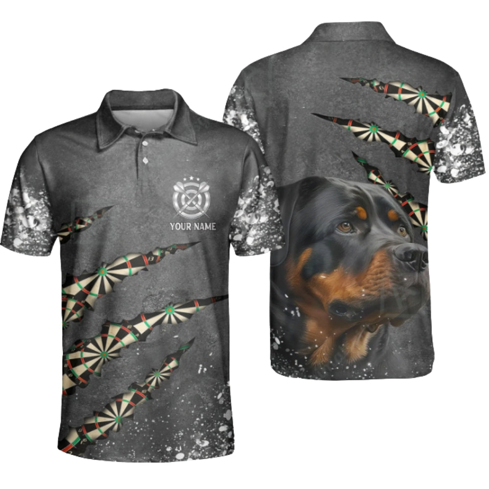 Custom Rottweiler Grey Dart Polo Shirt For Men, Custom Darts Shirts For Rottweiler Lovers DZ0053