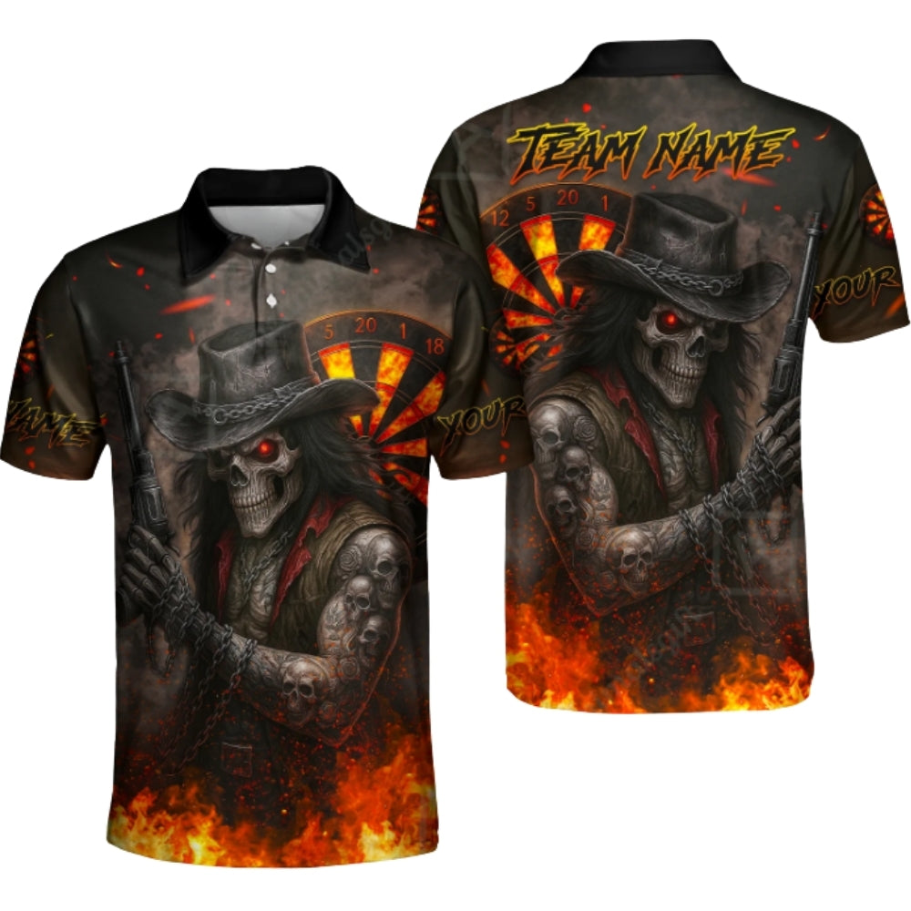 Custom Reaper Flame Darts Men's Polo Shirt, Custom Skull Darts Team Shirts DZ0054
