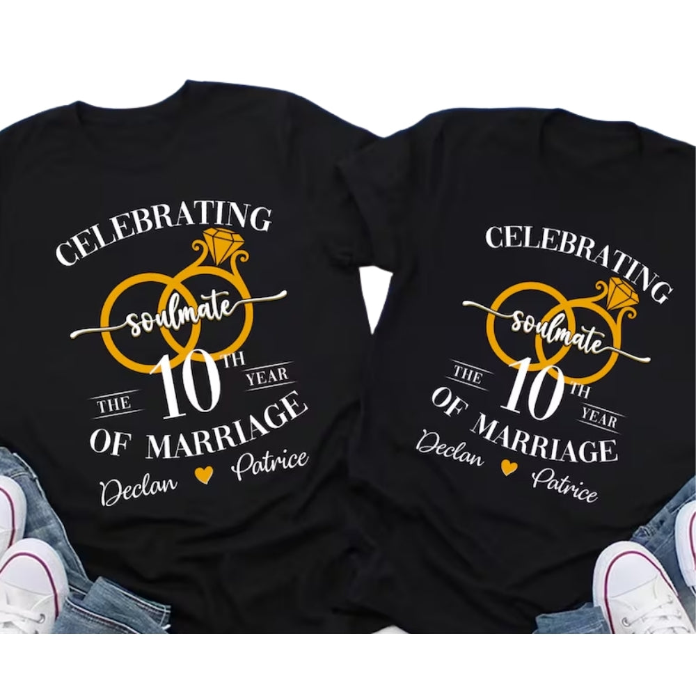 Personalized 10 Year Of Marriage Matching T Shirts For Husband And Wife, Custom Anniversary Matching Couple Shirts ET0753