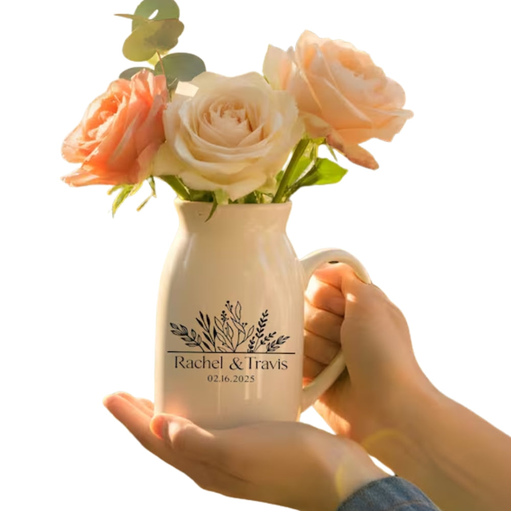 Personalized Wedding Flower Vase for Newlywed, Custom Wedding Vase With Name WD0055