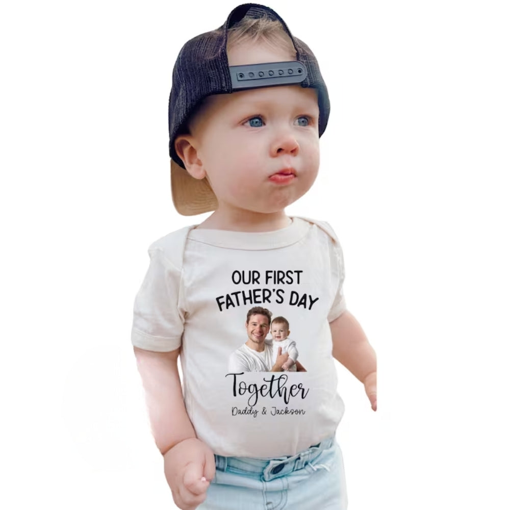 Our First Father's Day Custom Photo Matching Daddy And Baby Shirts, Personalized First Father Day Matching Family Shirts With Picture ET0919