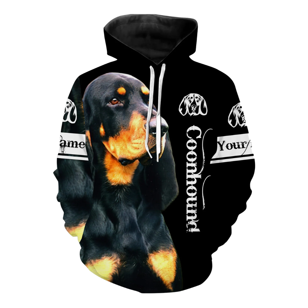 Black And Tan Coonhound Custom Name Hoodie 3D Printed, Personalized Coonhound Dog Lover Hoodie 2D1198