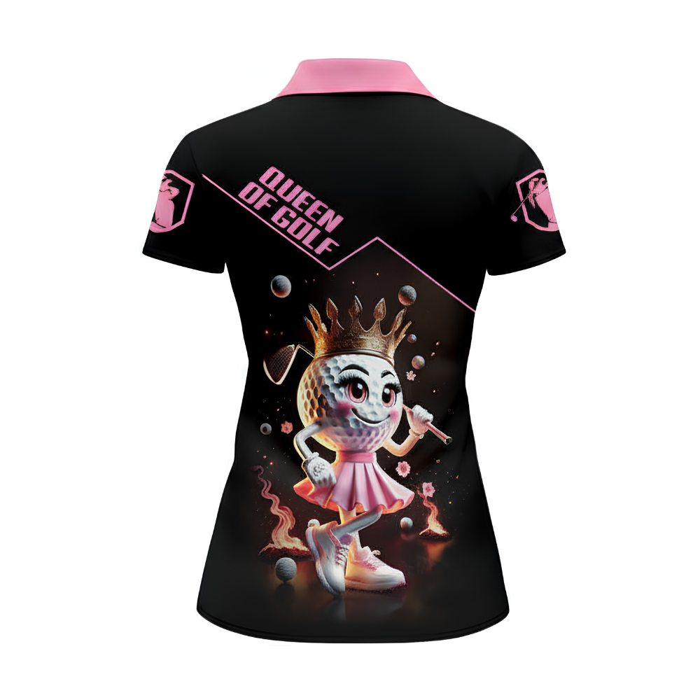 Queen Of Golf Women's Custom Black Pink Golf Polo Shirt, Custom Golf Shirts For Ladies GZ0271
