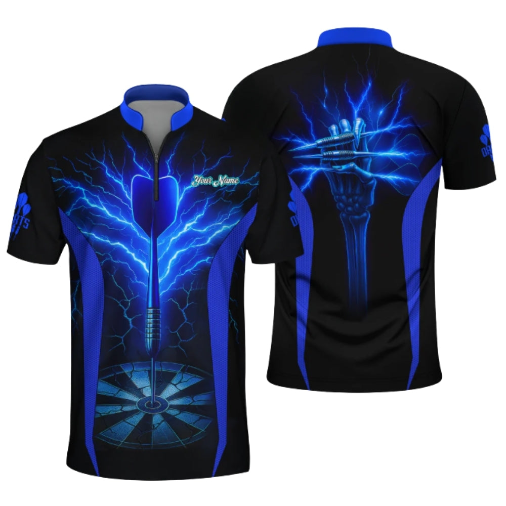 Custom Black Blue Thunder Darts Jersey For Men, Custom Thunder Darts Shirts DZ0059